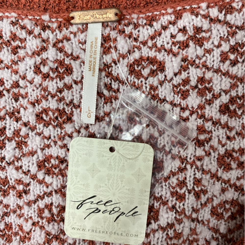 NWT New Free People Geo Floral Cropped Cardigan in Terracotta Large - Picture 6 of 11